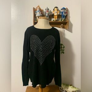 VILA MILANO Rhinestone Heart Wool Blend Sweater L